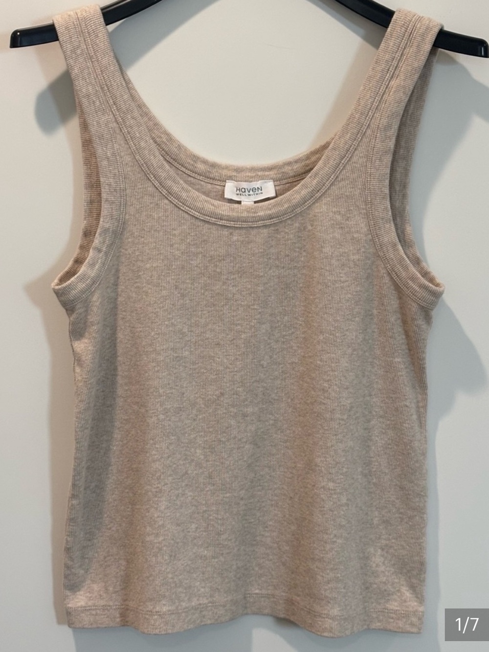 Haven Well Within Organic Cotton Scoop Neck Ribbed Tank Top in Oatmeal Beige